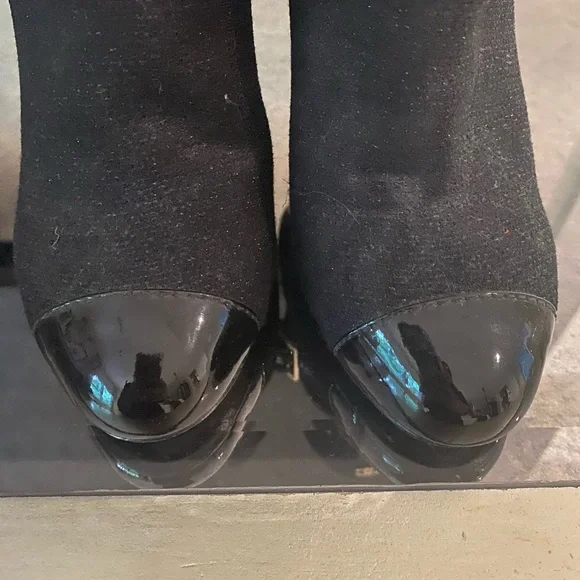 CHANEL Black Ankle Boots with Gold Accents - Picture 3 of 5